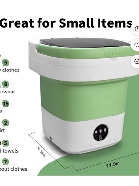 Compact Collapsible Portable Washing Machine - Green